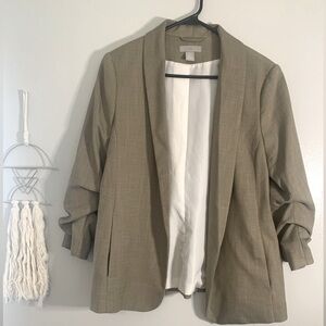 H&M Neutral 3/4 Gathered Sleeve Open Front Blazer